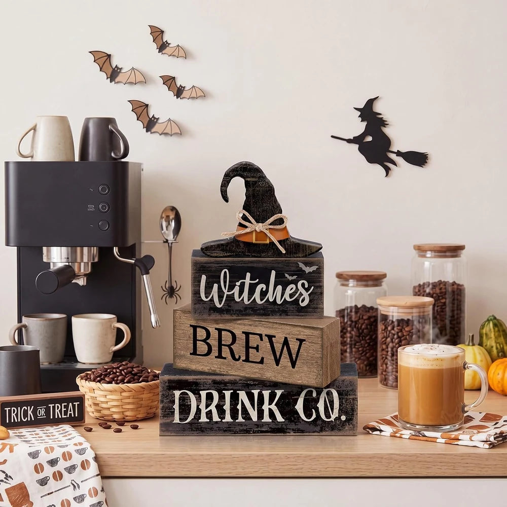 Wooden Halloween Witch Tiered Tray Decor