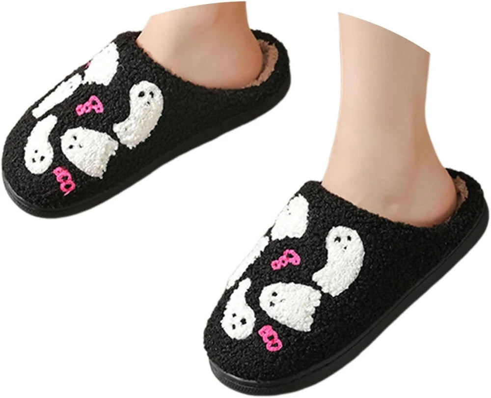 Fuzzy Halloween Ghost House Slippers