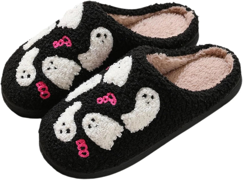 Fuzzy Halloween Ghost House Slippers