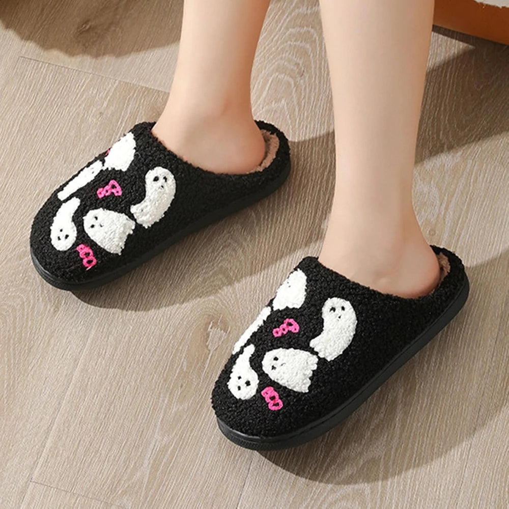 Fuzzy Halloween Ghost House Slippers