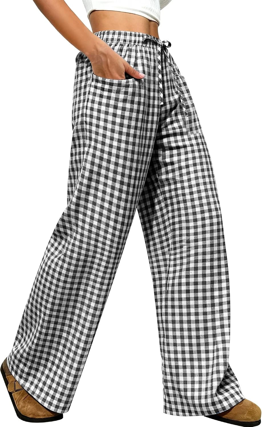 Womens Striped Gingham Lounge Pants