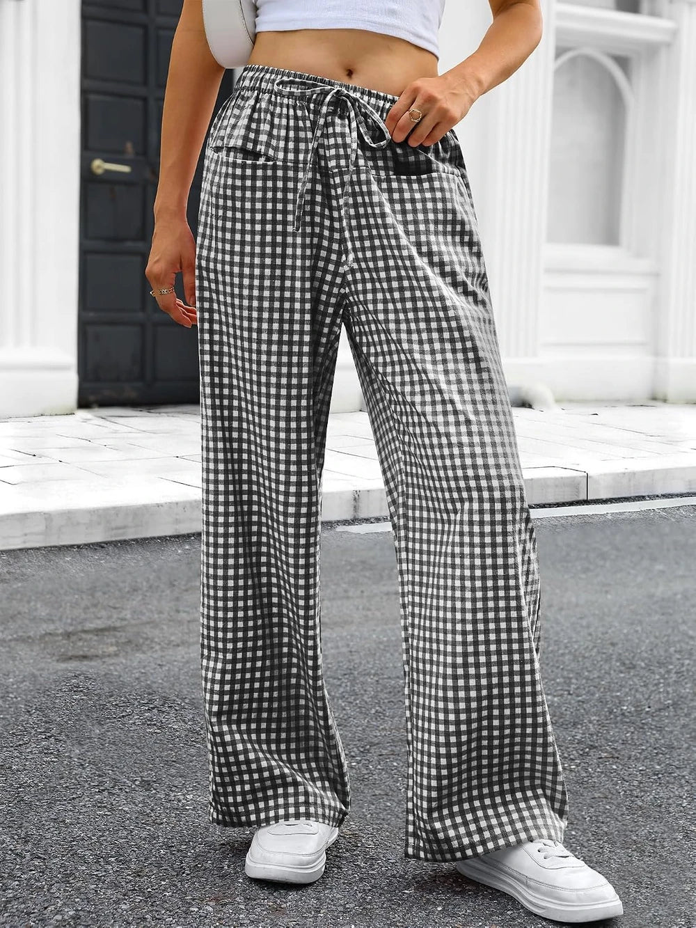 Womens Striped Gingham Lounge Pants