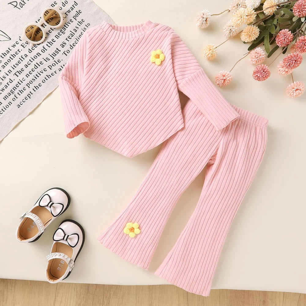 Ribbed Knit Flare Pants Outfit