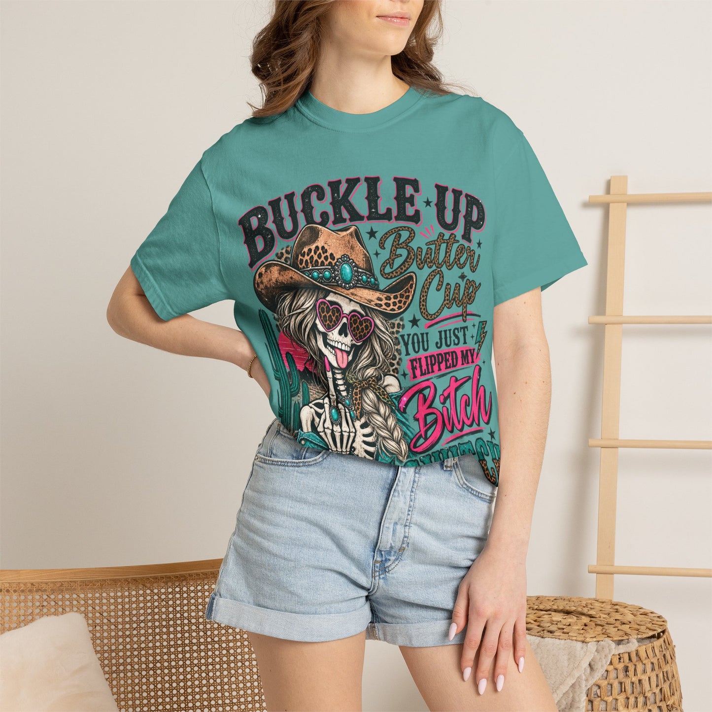 Buckle Up Buttercup T-Shirt — 'You Just Flipped My Bitch Switch' Western Skull Tee