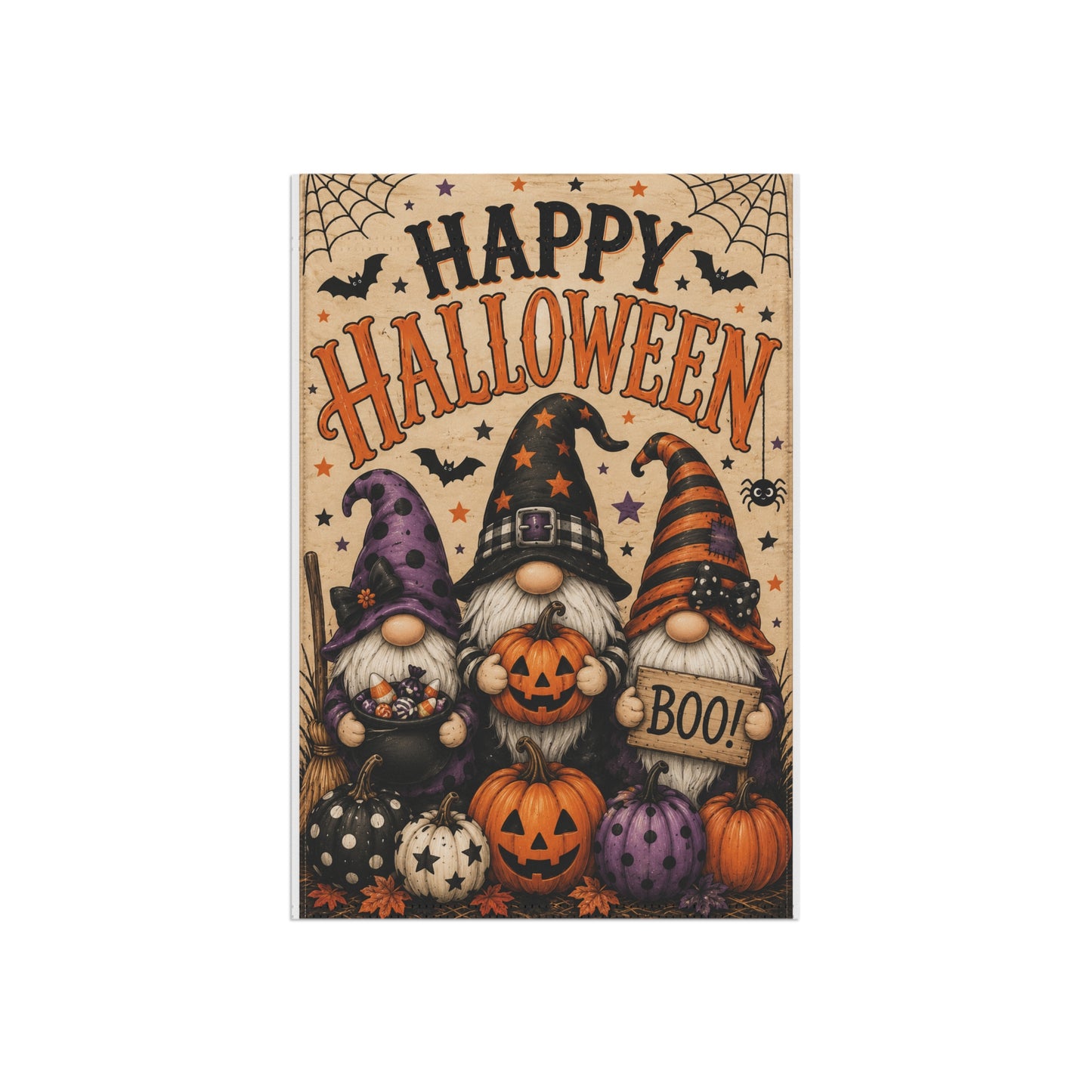 Happy Halloween Gnome Garden Flag - Cute Pumpkin Boo Fall Yard Banner