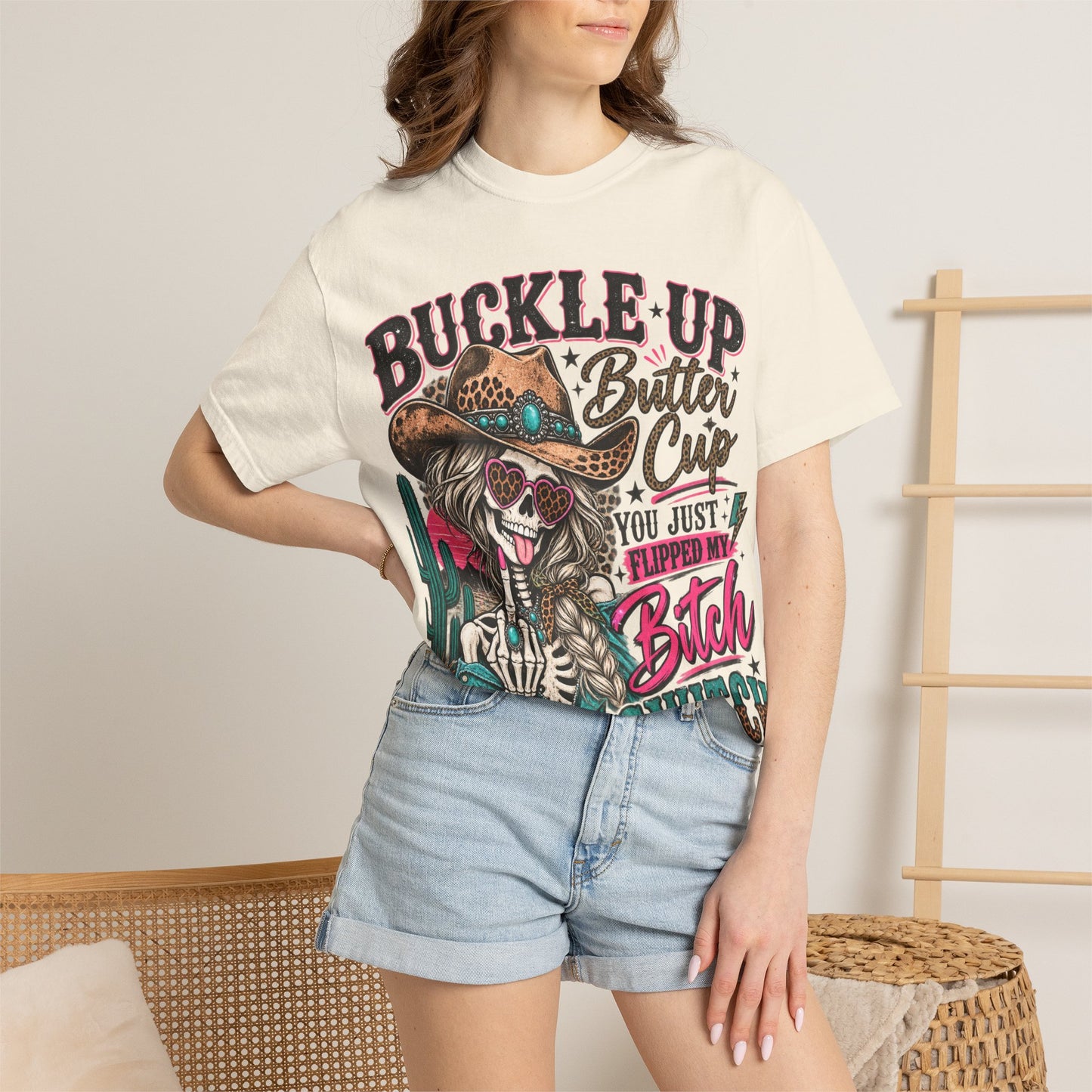 Buckle Up Buttercup T-Shirt — 'You Just Flipped My Bitch Switch' Western Skull Tee
