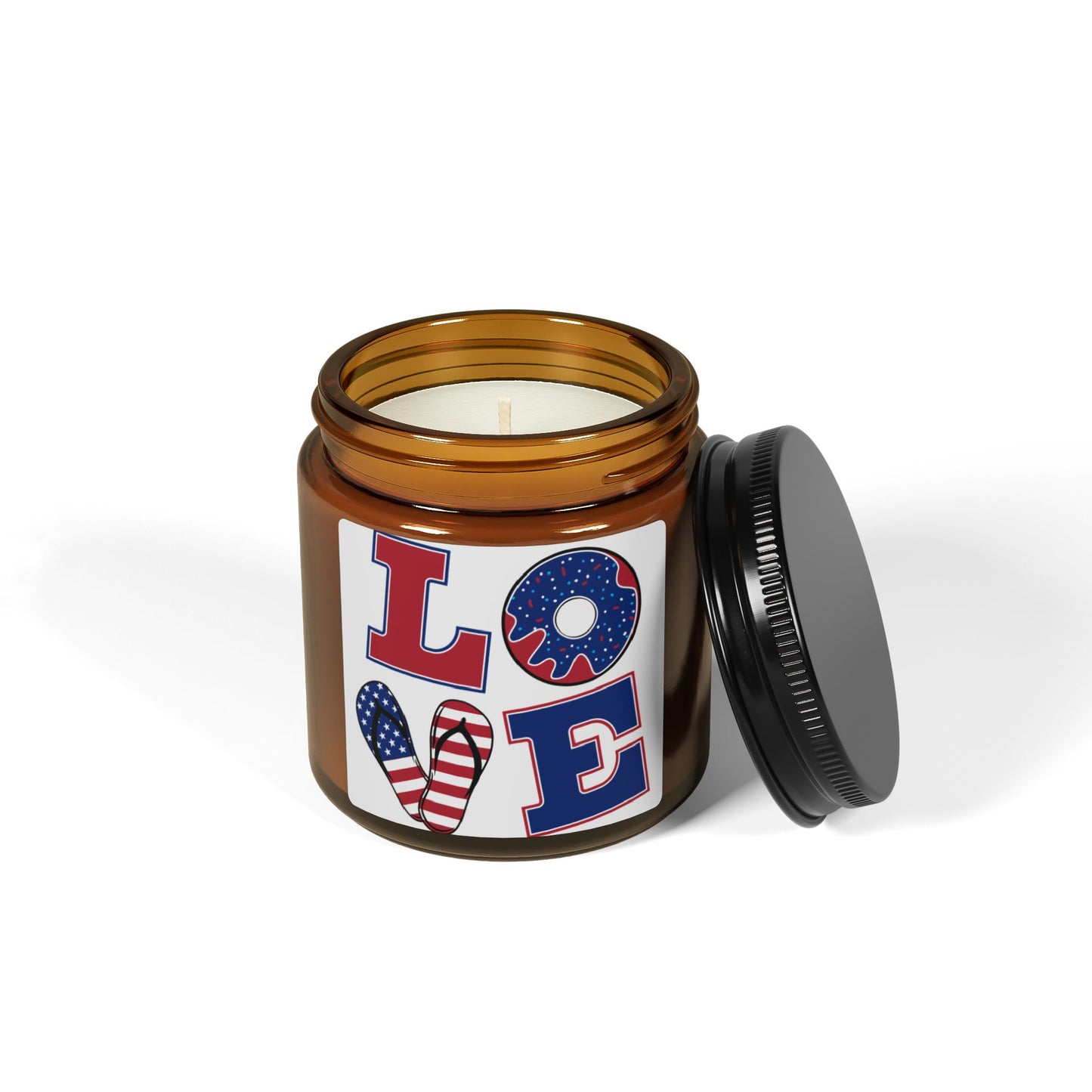 Patriotic 'LOVE' Soy Candle — Amber Jar Scented Candle for Fourth of July & Americana Decor