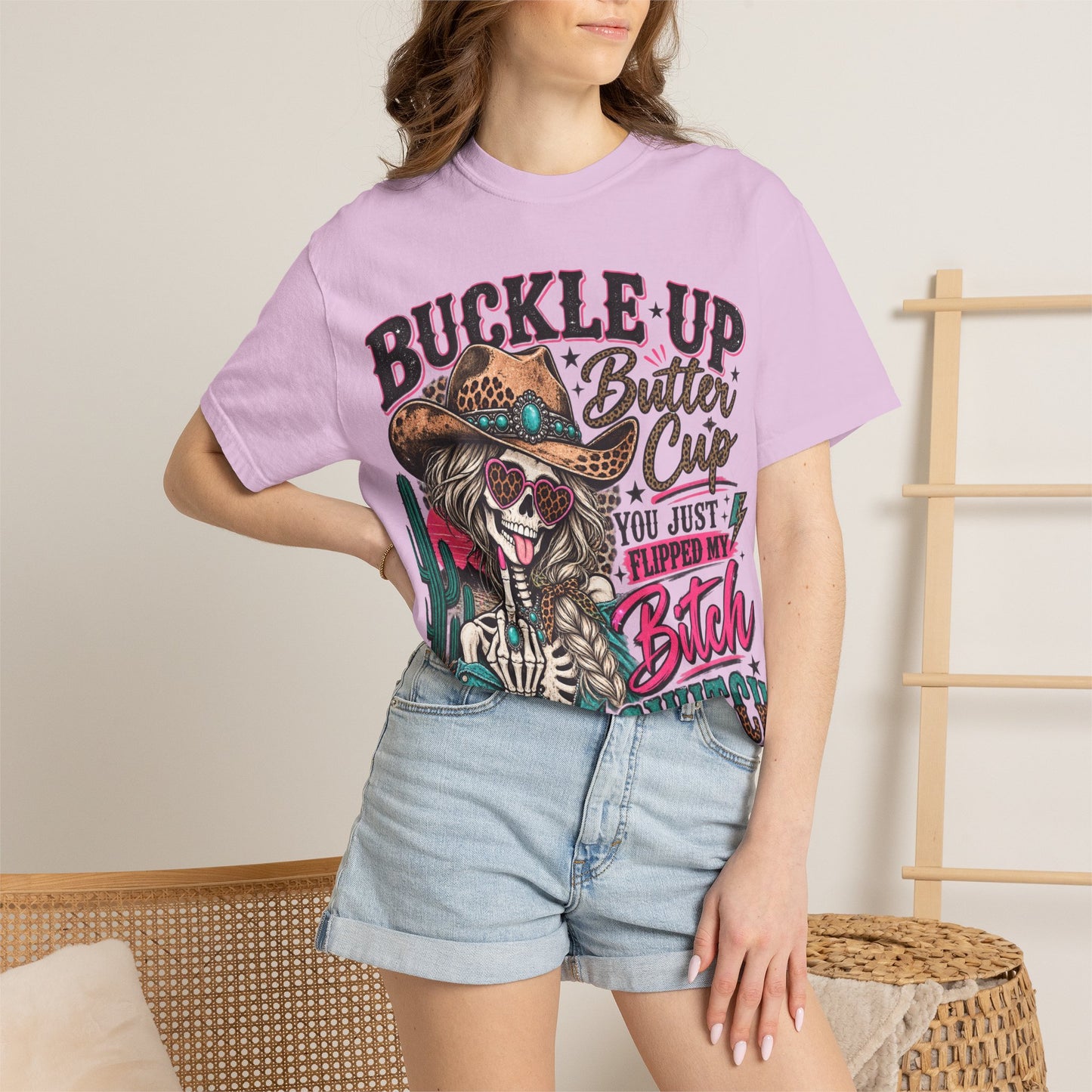 Buckle Up Buttercup T-Shirt — 'You Just Flipped My Bitch Switch' Western Skull Tee