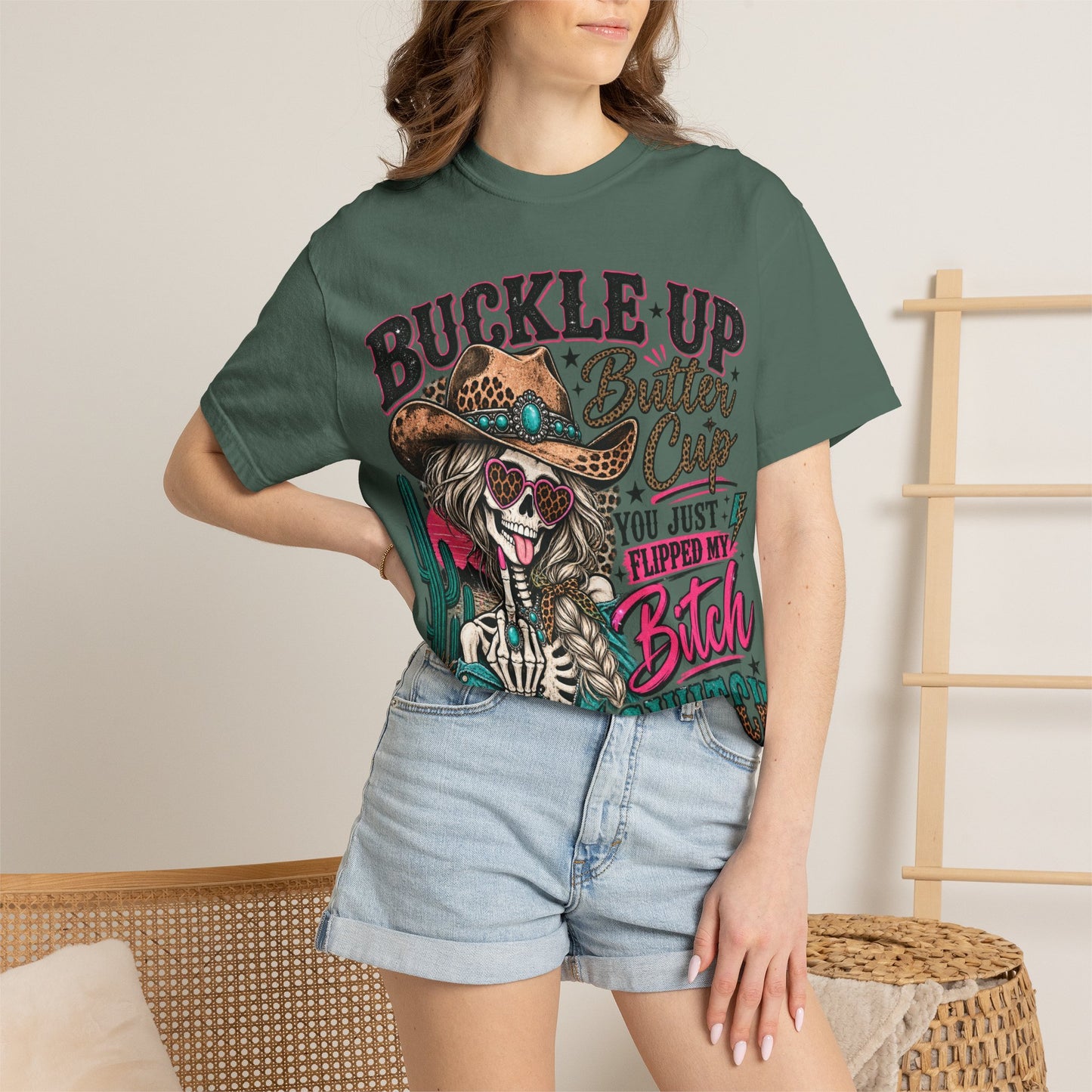 Buckle Up Buttercup T-Shirt — 'You Just Flipped My Bitch Switch' Western Skull Tee