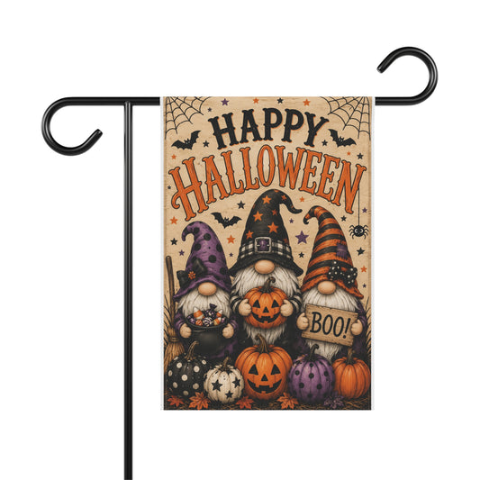 Happy Halloween Gnome Garden Flag - Cute Pumpkin Boo Fall Yard Banner