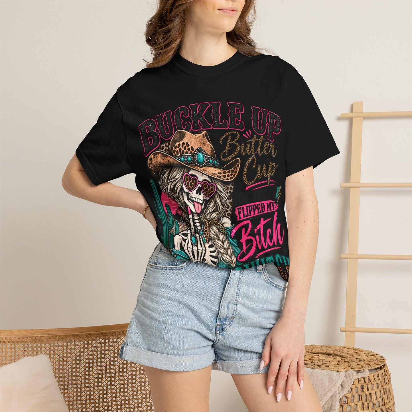 Buckle Up Buttercup T-Shirt — 'You Just Flipped My Bitch Switch' Western Skull Tee