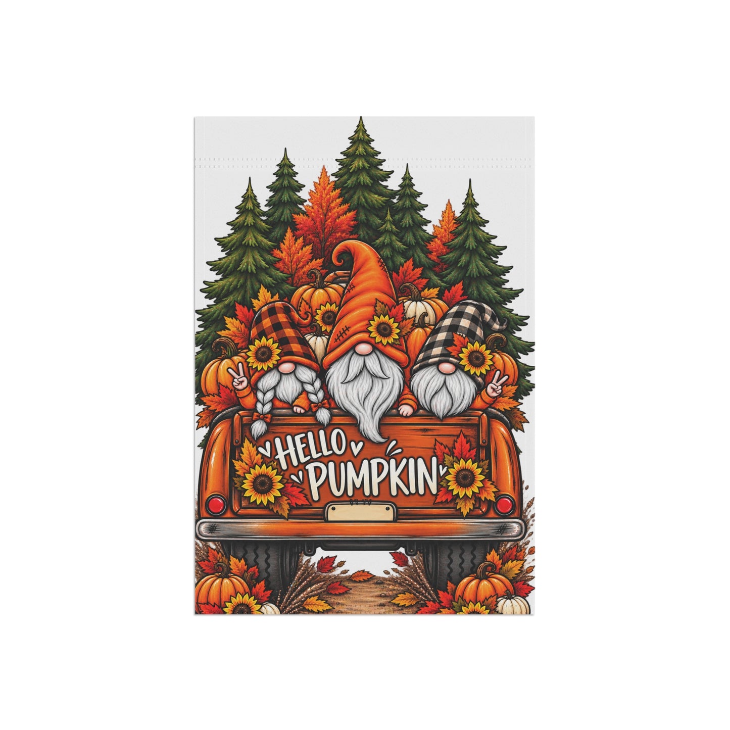 Hello Pumpkin Fall Garden Flag – Autumn Gnome Truck Yard Banner