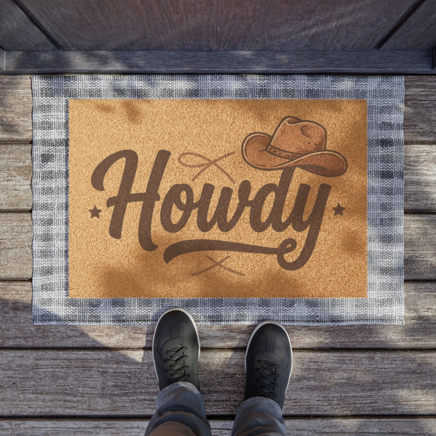 Howdy Doormat - Rustic Cowboy Welcome Mat with Western Hat Design