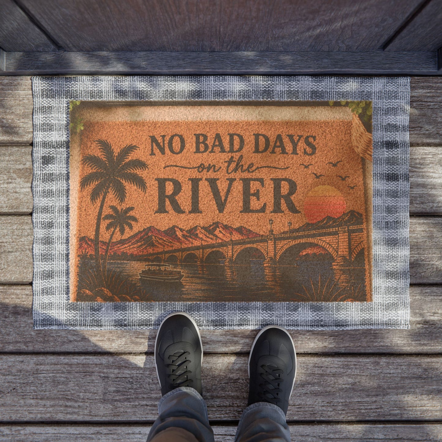 Doormat — "No Bad Days on the River" Rustic Riverfront Welcome Mat