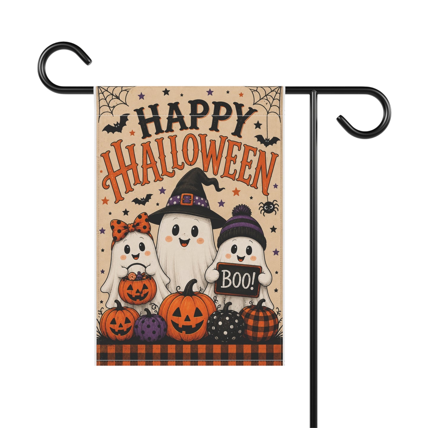 Happy Halloween Ghost Garden Flag – Cute Pumpkin & Boo Yard Banner