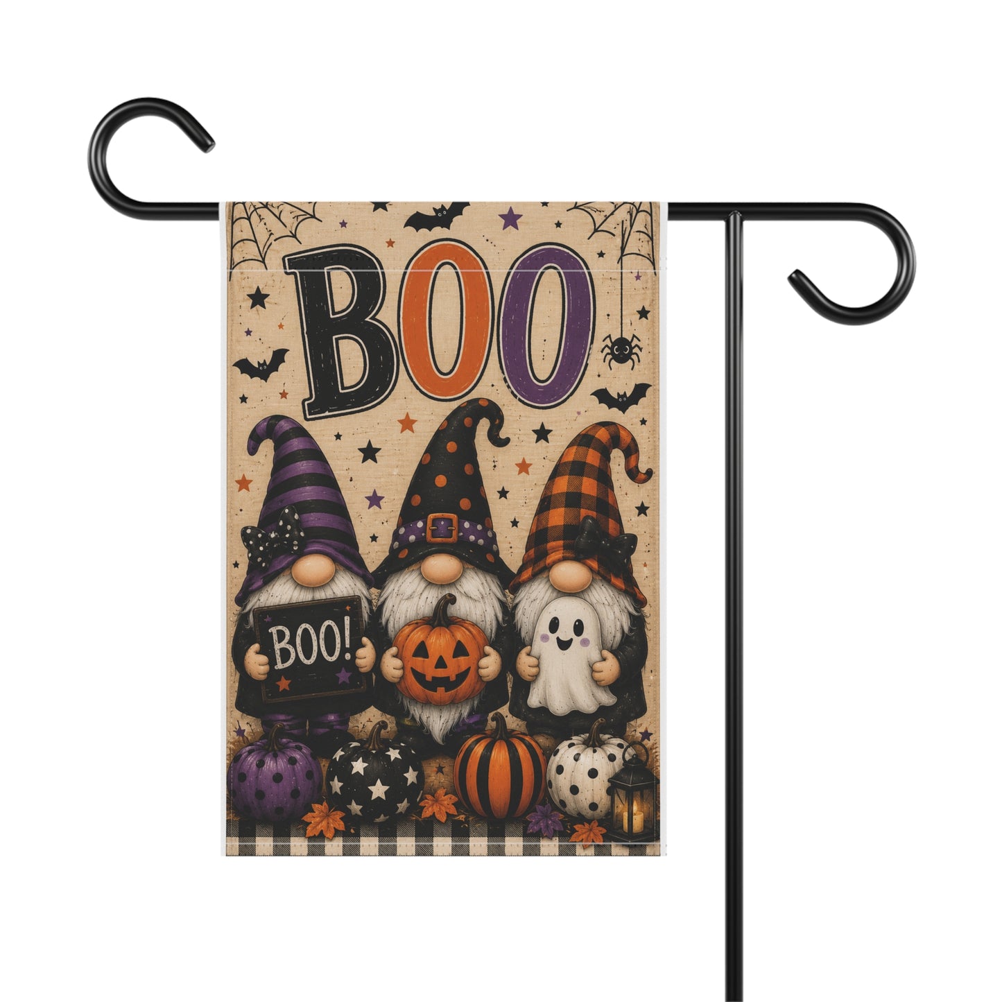 Halloween Gnome Garden Flag - 'BOO' Pumpkin & Ghost Outdoor House Banner