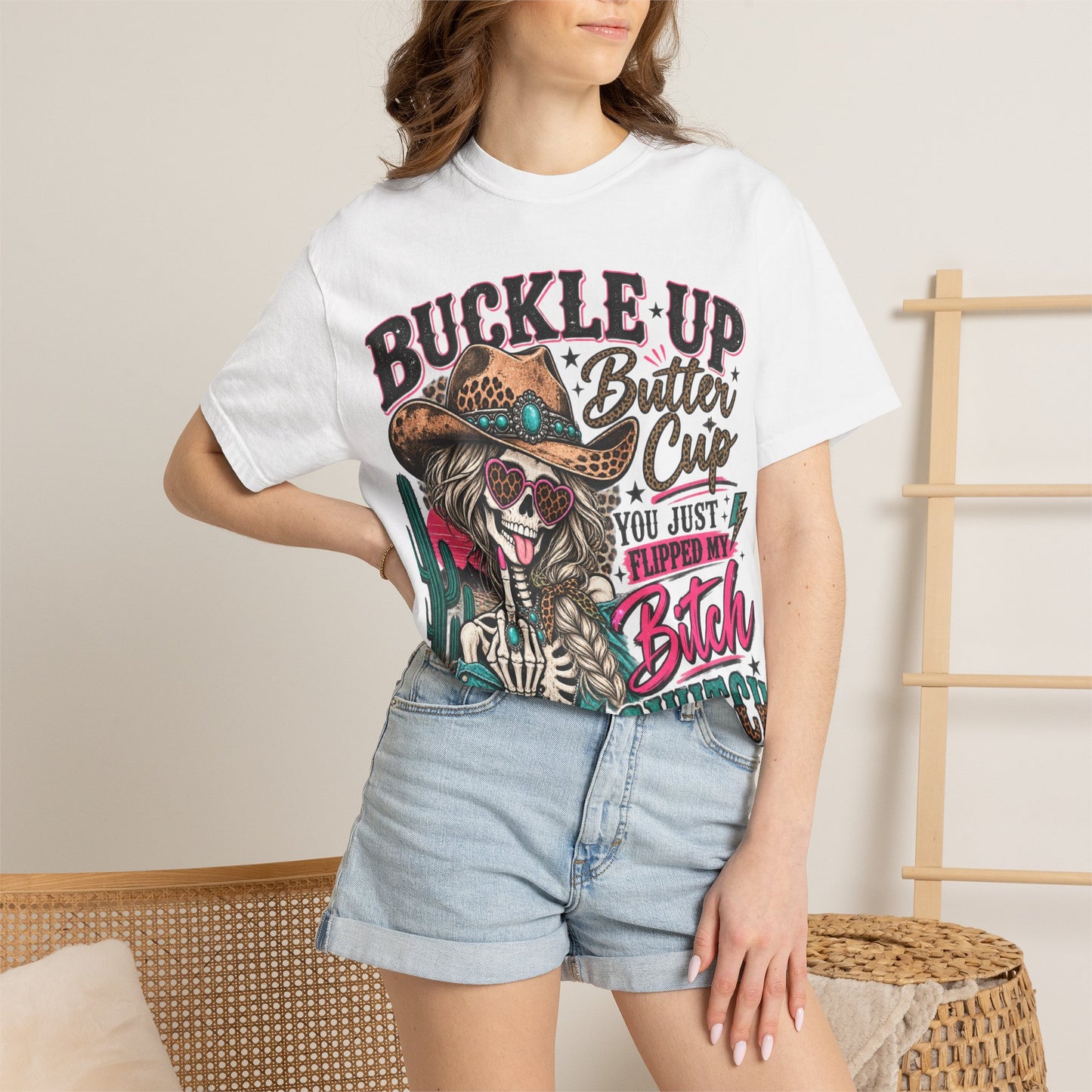 Buckle Up Buttercup T-Shirt — 'You Just Flipped My Bitch Switch' Western Skull Tee
