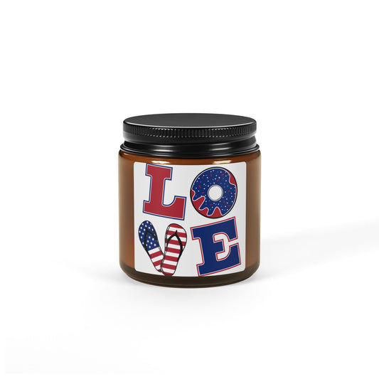 Patriotic 'LOVE' Soy Candle — Amber Jar Scented Candle for Fourth of July & Americana Decor