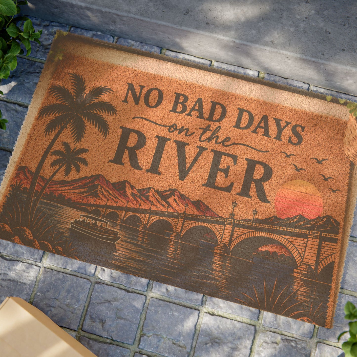 Doormat — "No Bad Days on the River" Rustic Riverfront Welcome Mat