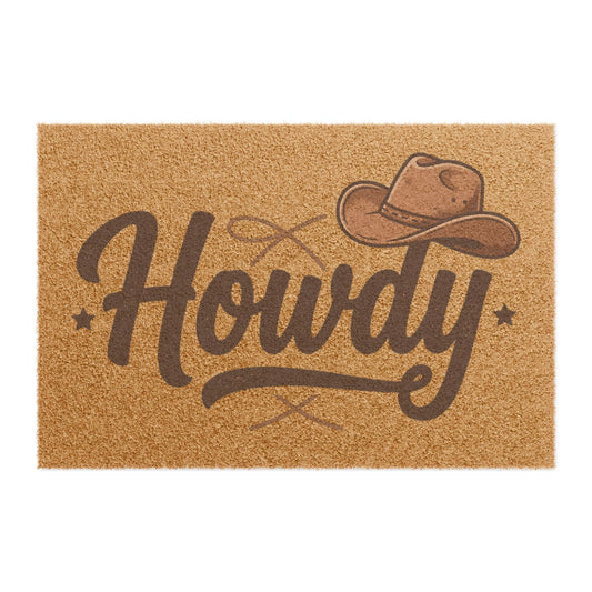 Howdy Doormat - Rustic Cowboy Welcome Mat with Western Hat Design
