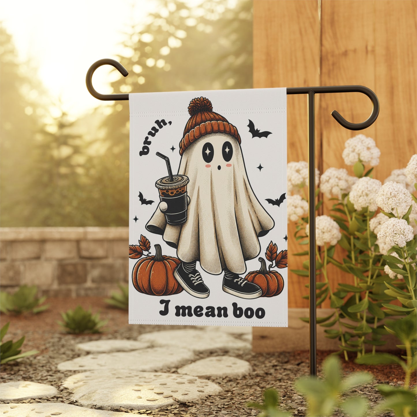 Halloween Garden Flag - Cute Ghost "I Mean Boo" Pumpkin Yard Banner