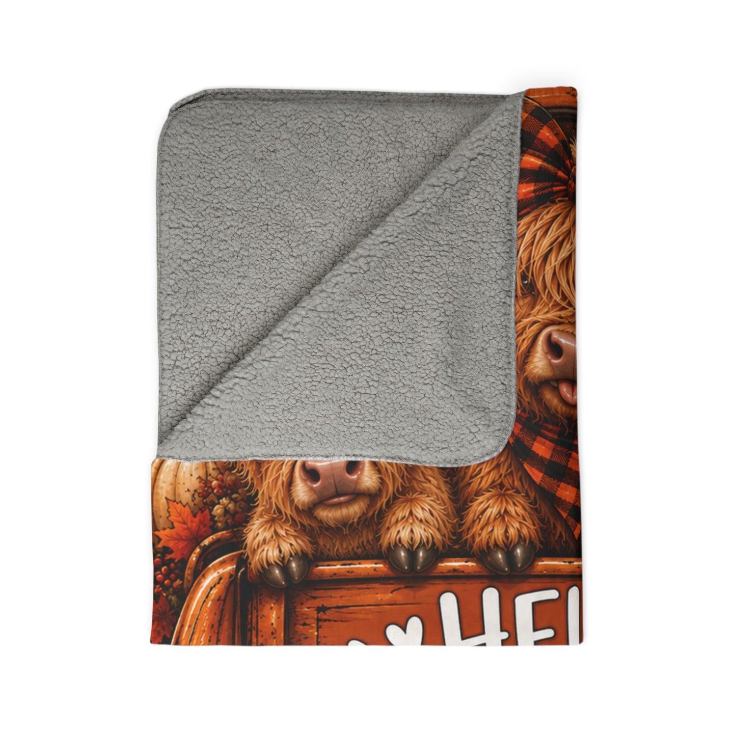 Hello Fall Sherpa Blanket — Cozy Autumn Highland Cow Throw